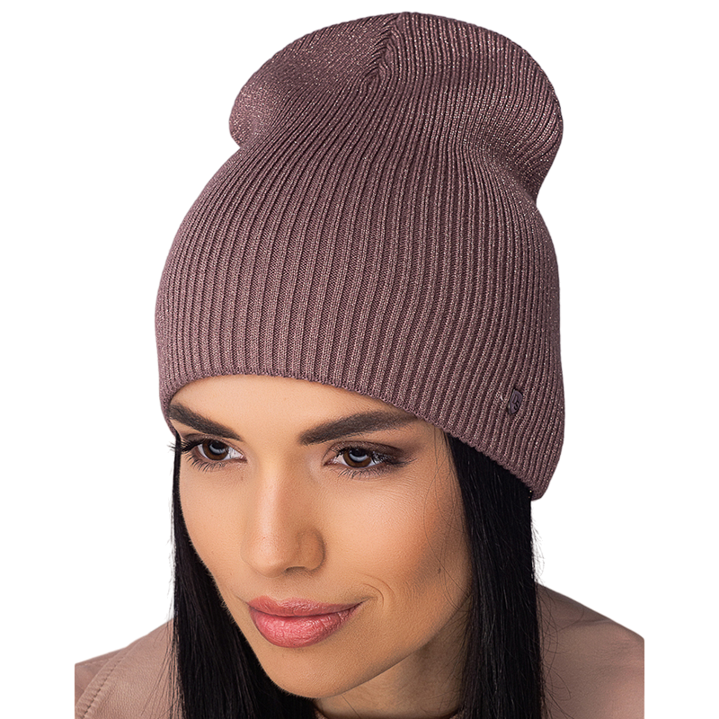 Шапка жіноча Leks ВЕГАС вовняна подвійна без відвороту подовжена рубчик One size Темно-пудровий (121035) - фото 1
