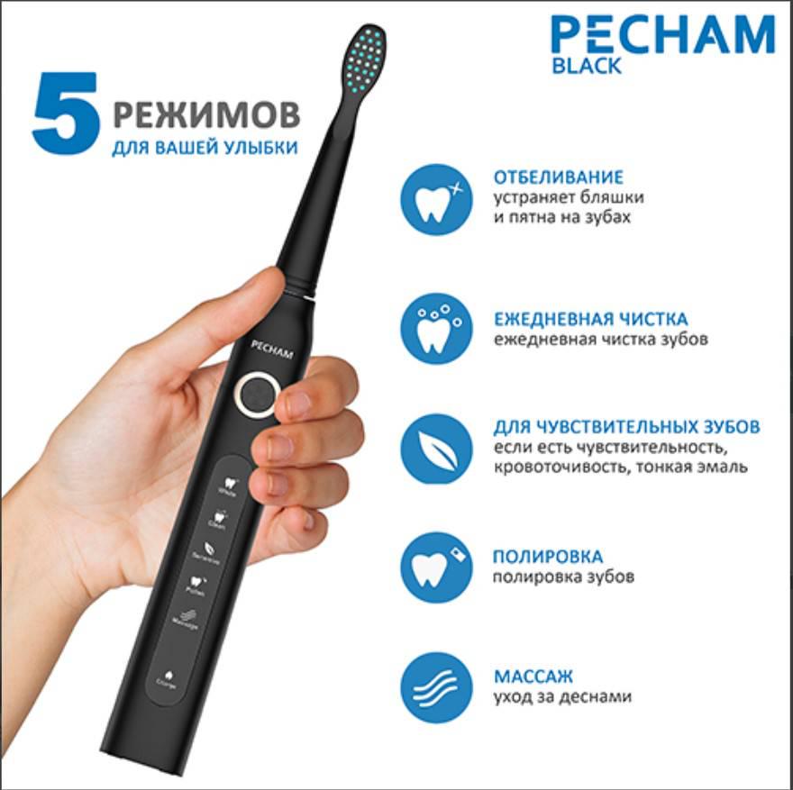 Зубна щітка електрична звукова Pecham Travel PC-080 Чорний - фото 6