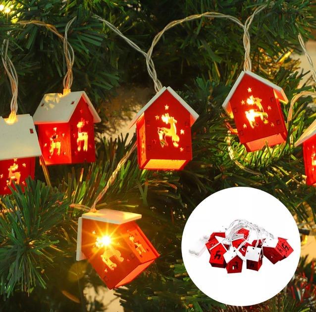 Гірлянда Будиночки Олень 2026 MA755 нитка крапля роса теплий 3 м 20 Led USB Білий (MA755) - фото 2