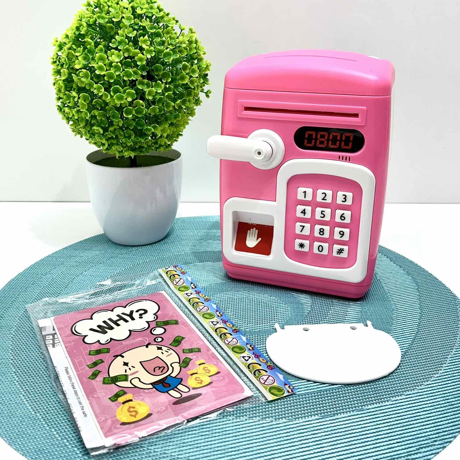 Сейф-копилка детская со сканером отпечатка пальца и кодовым замком Розовый (MK 5411)