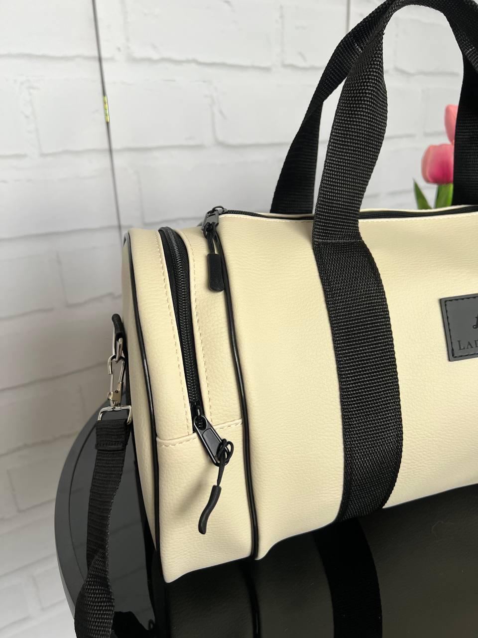 Сумка дорожная большая из экокожи через плечо для путешествий 40х22х20 Бежевый - фото 5