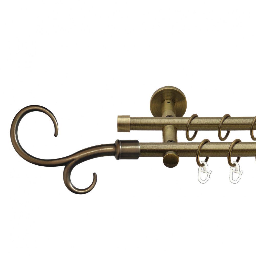 Карниз Orvit Гак Подвійний металевий дворядний циліндр 16 см гладка труба кільце металеве 16/16 мм 240 см Антик (7335437)
