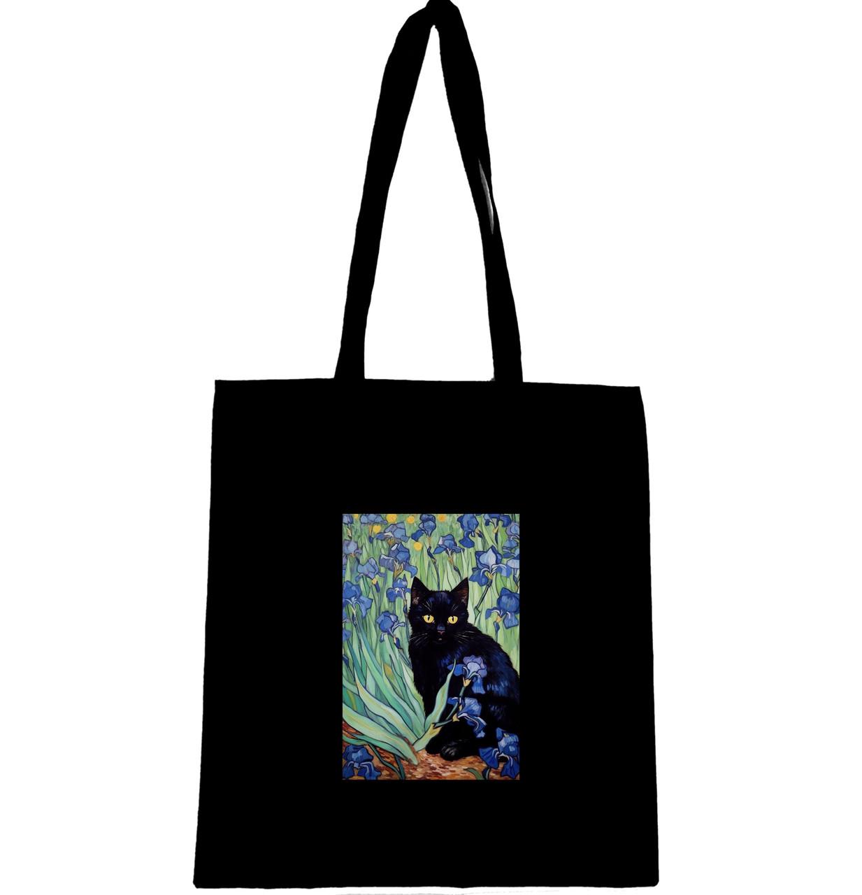 Еко-сумка з принтом Чорний кіт в ірисах Ван Гога (787)