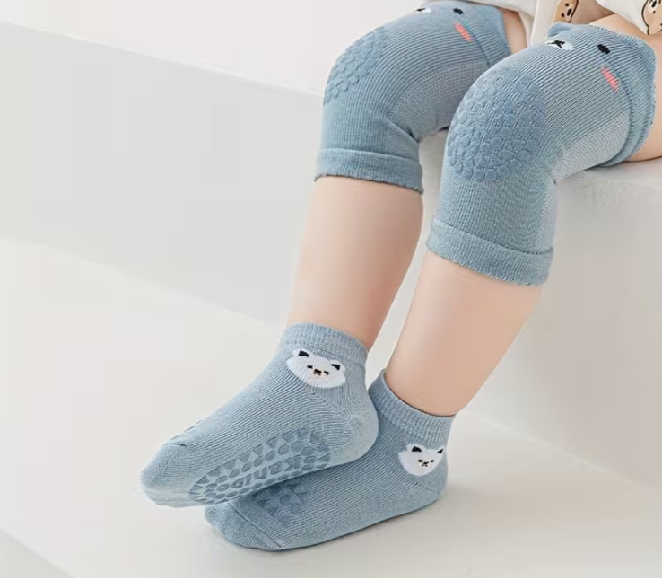 Носки детские антискользящие Мишка с наколенниками для ползания Синий (Н-1332/2)