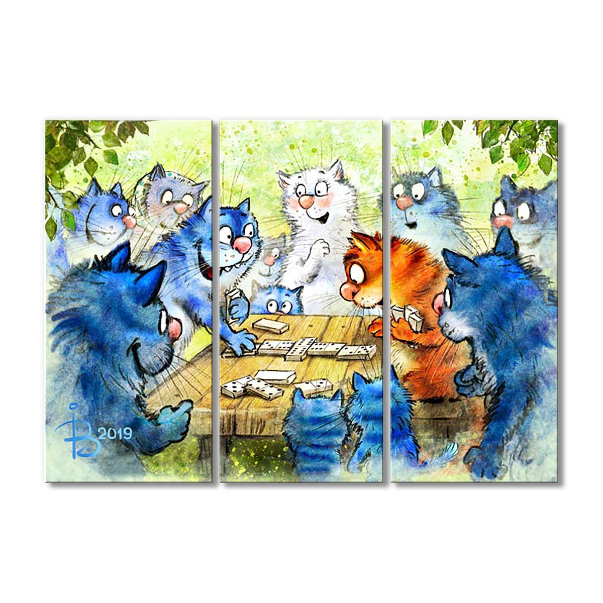 Модульная картина Досуг игра в домино 3 модуля общий размер 120x180 см (_rinaz_2019192648)