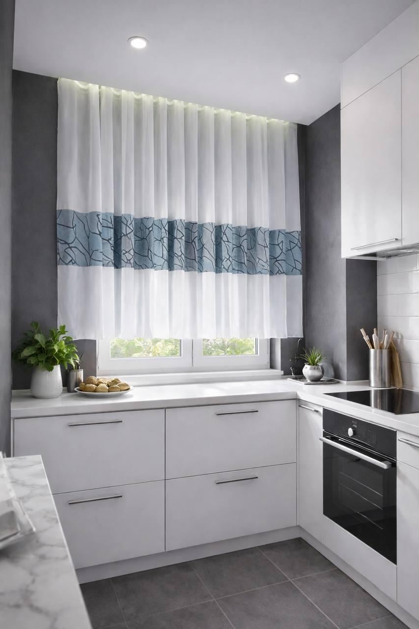 Тюль-вуаль короткий 320х160 см Белый/Сиро-голубой Тюль-вуаль короткий 320х160 см Белый/Сиро-голубой