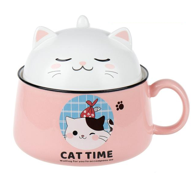 Чашка для бульона Stenson Cat Time YG00959 1 л с крышкой Розовый (10553413)