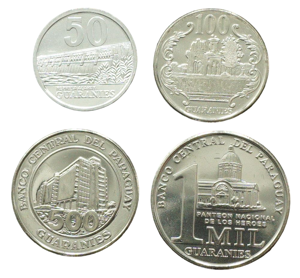 Коллекционные монеты Парагвай 2008-2012 50/100/500 и 1000 гуарани аUNC