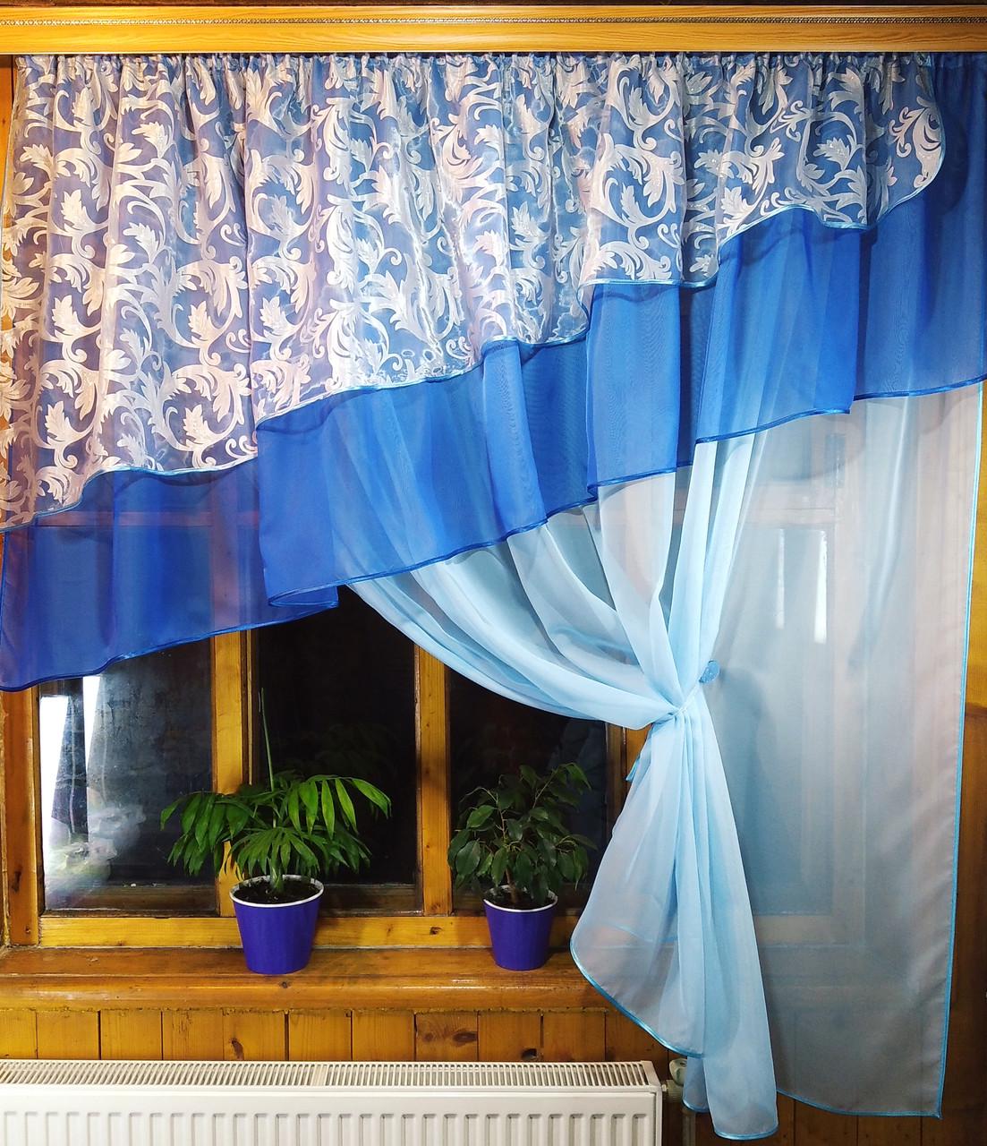 Занавеска кухонная Алия вензель Голубой/Синий - фото 4 Занавеска кухонная Алия вензель Голубой/Синий - фото 4