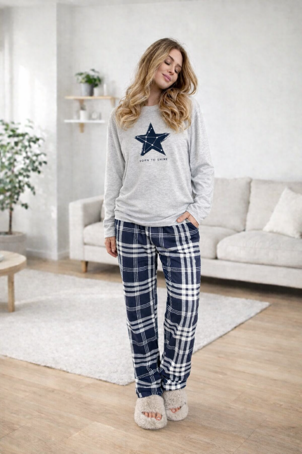 Піжамний комплект жіночий Born to Shine штани/лонгслів S Синьо-сірий (TL591)