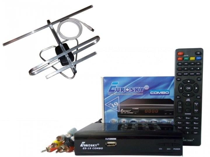 Комплект DVB-S2/T2 тюнер комбинированный Eurosky ES-19 Combo/антенна комнатная