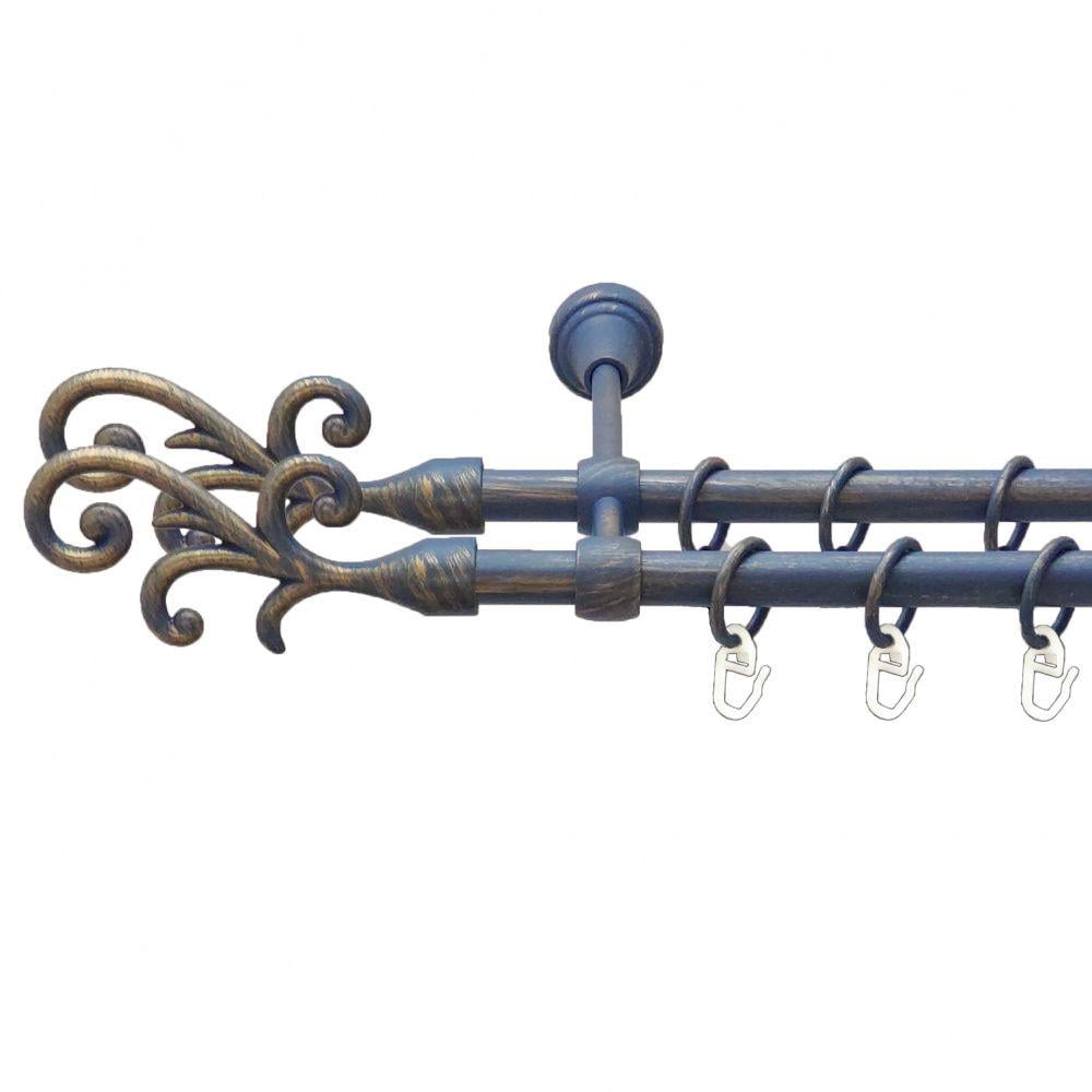 Карниз металлический Orvit Фала двухрядная литая/гладкая труба/кольцо металлическое Голубь Золотая 16/16 мм 160 см (00-00009102)