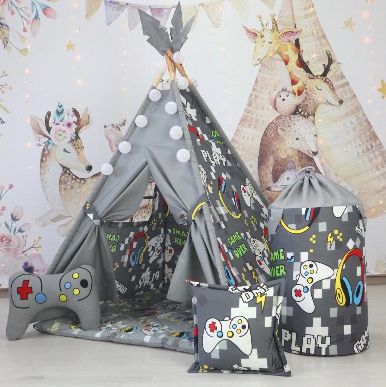 Вігвам для дітей Playsation графіт з матрацом і подушками з кошиком для білизни - фото 5 Вігвам для дітей Playsation графіт з матрацом і подушками з кошиком для білизни - фото 5