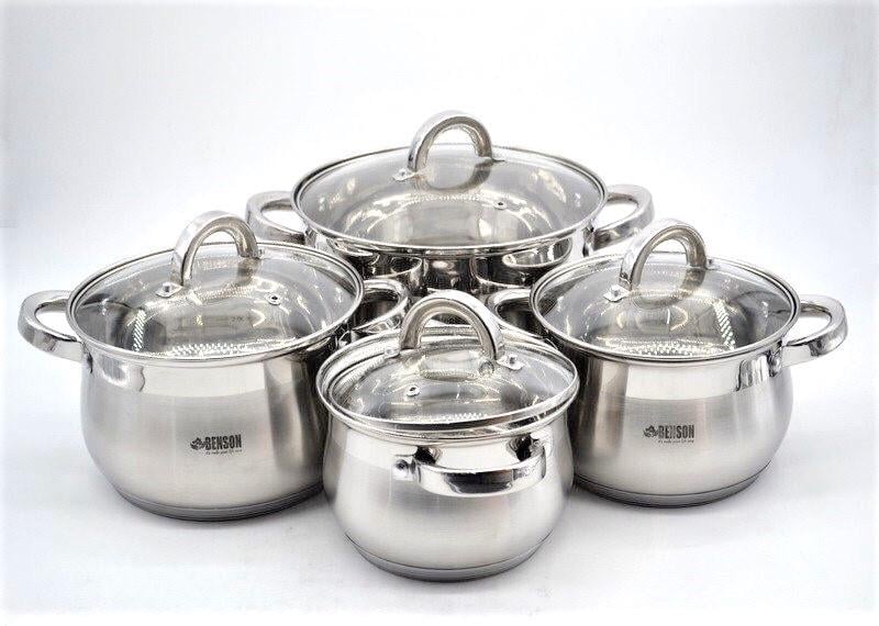 Набор кастрюль из нержавеющей стали 8 предметов Benson (BN-210)