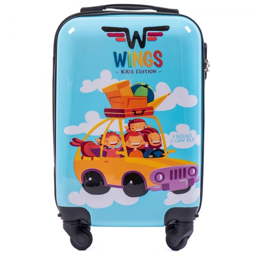 Чемодан Wings 310 Kids Edition мини пластиковый детский 50х35х20 см ручная кладь на 4 колесах Голубой