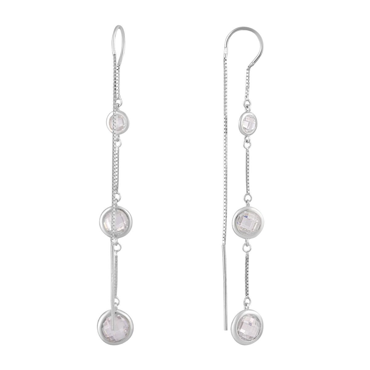 Серебряные серьги-протяжки с прозрачными круглыми фианитами Серебряные серьги-протяжки с прозрачными круглыми фианитами