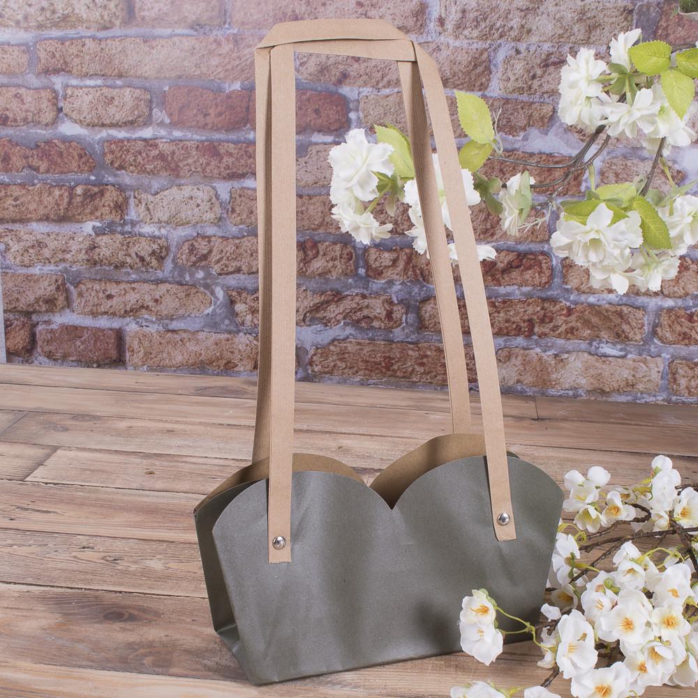 Пакет под цветы двойной с квадратной ручкой Оливковый (1544-4)