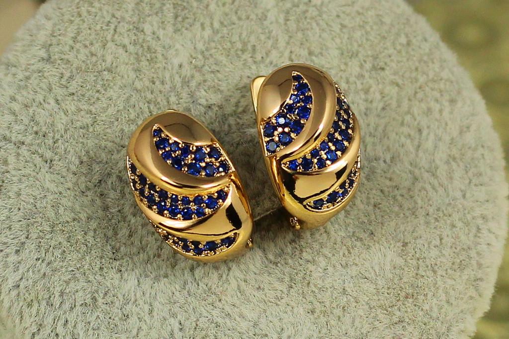 Серьги Xuping Jewelry Гриф с синими камнями в ободке 1,6 см Золотистый (2426187637)