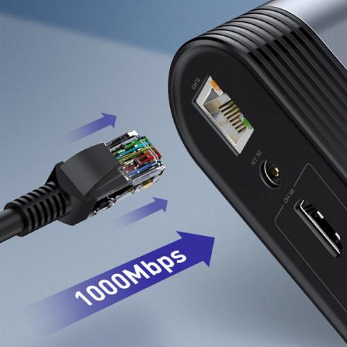 Док-станція USB3.2 Type-C BASEUS CAHUB-DG0G 3xHDMI/2xUSB-C/5xUSB/RJ45/SD/TRRS 3.5/PD 100W - фото 12