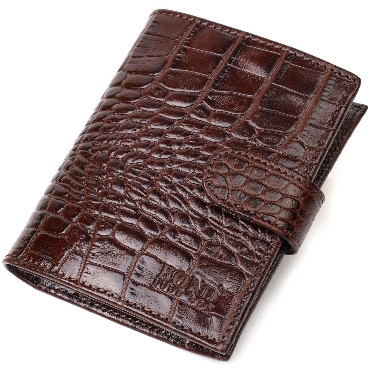 Кошелек мужской Bond-Wallet 22003 из натуральной кожи с тиснением под крокодила Коричневый