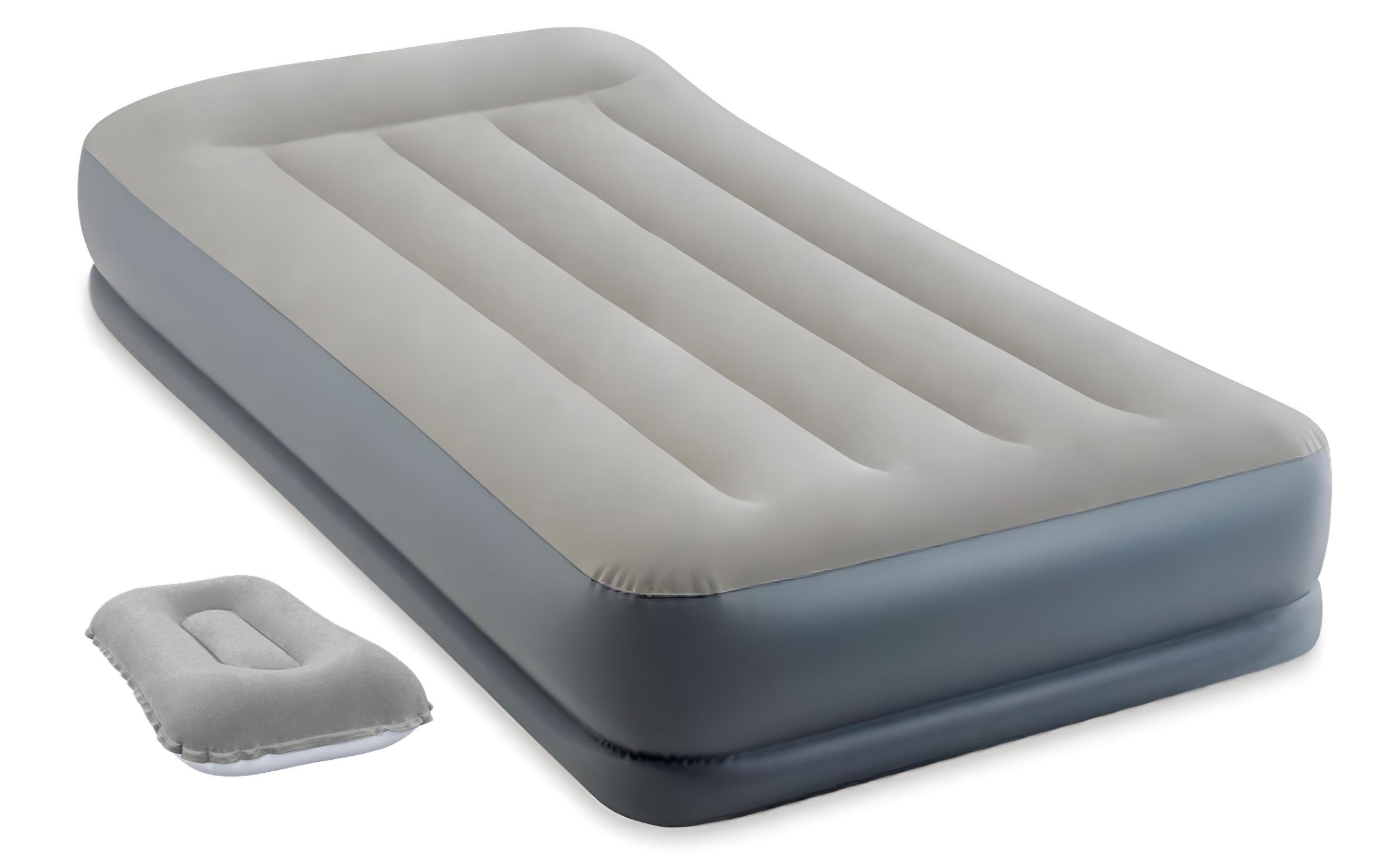 Надувне ліжко Intex 64116-2 з вбудованим електронасосом та подушкою 99х191х30 см Сірий (34-9-64116-2)