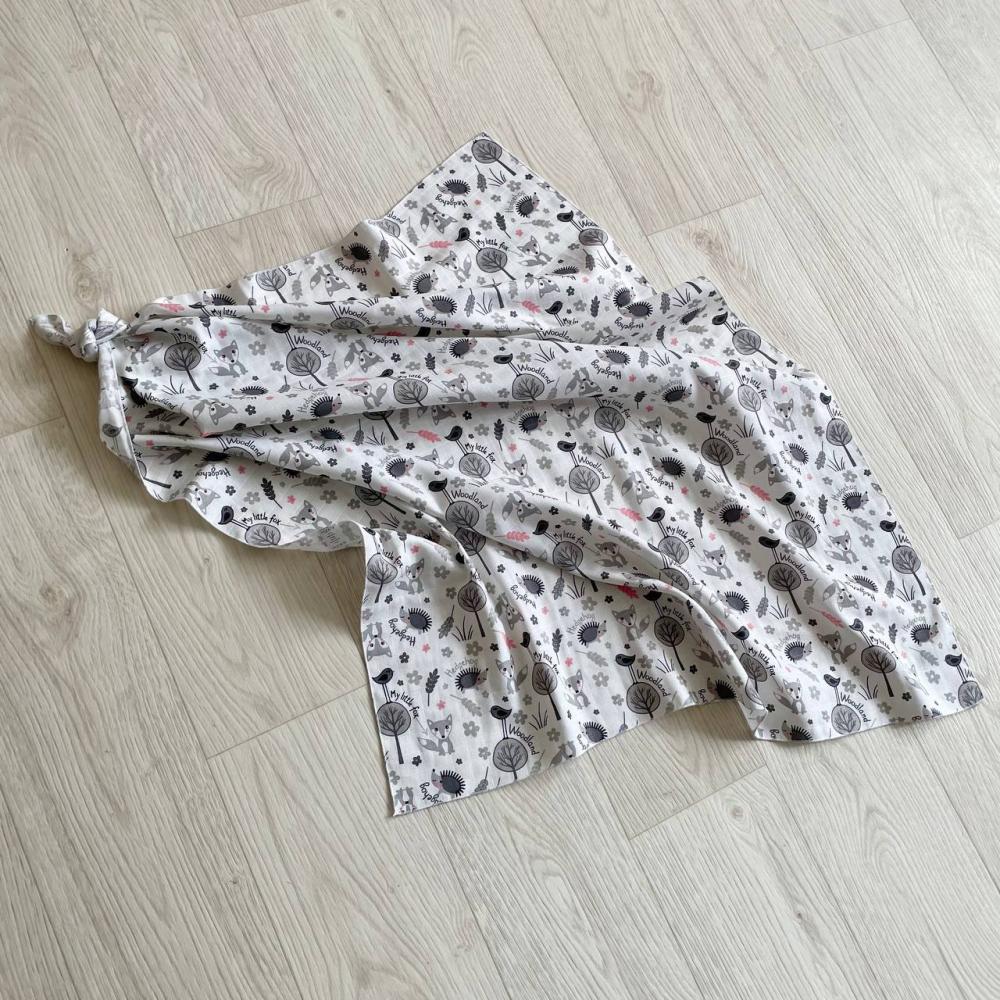 Пеленка для младенцев Лисички муслин 80х100 см Серый (968) - фото 2