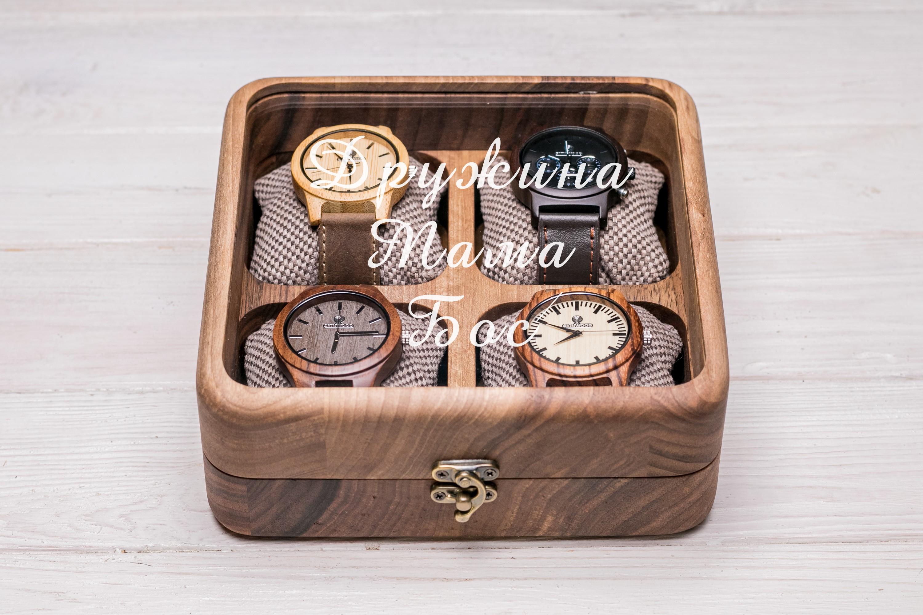 Шкатулка EcoWalnut для часов со стеклянной крышкой логотипом гравированием (EB-14.4.1)