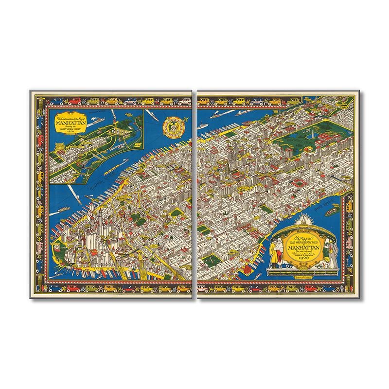 Винтажная карта Карта Манхэттена 1926 года 2 модуля 80x120 см
