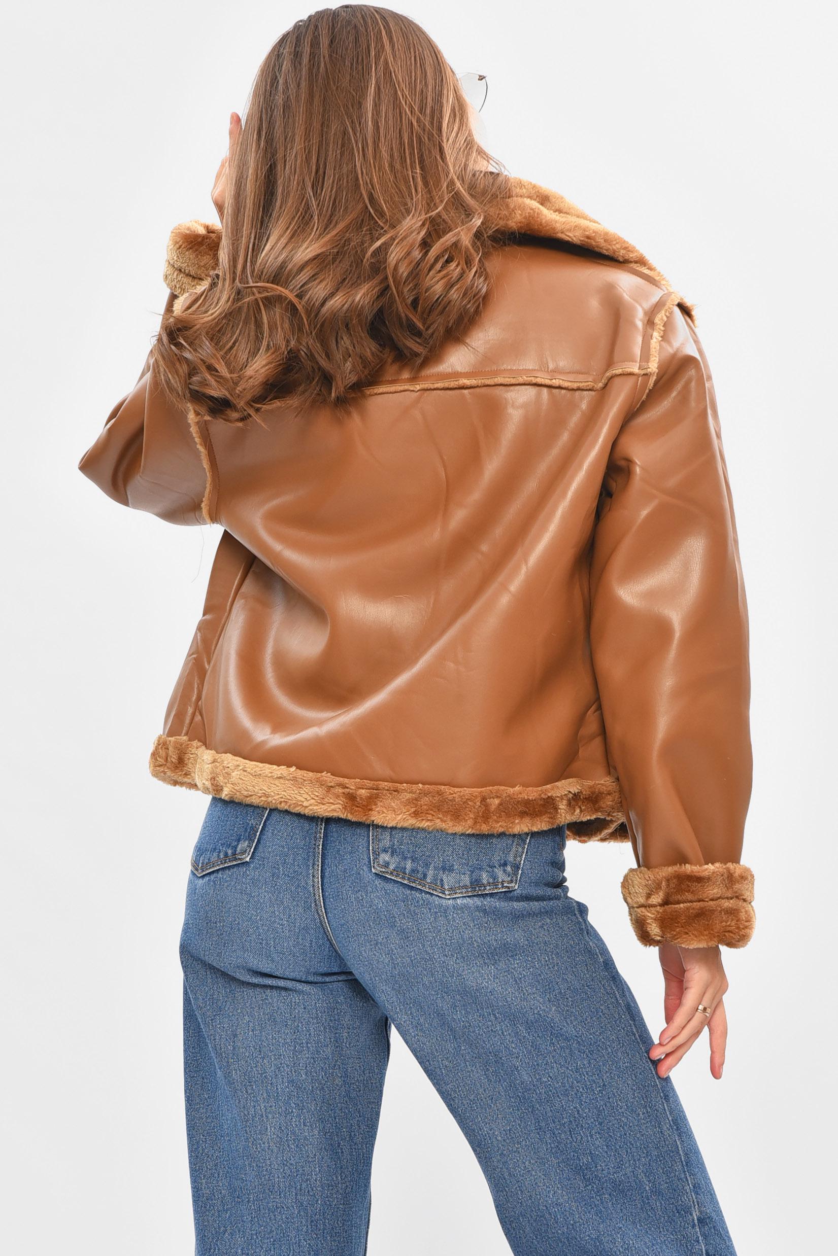 Дубленка женская на искусственном меху S Коричневый (205640) - фото 3 Дубленка женская на искусственном меху S Коричневый (205640) - фото 3