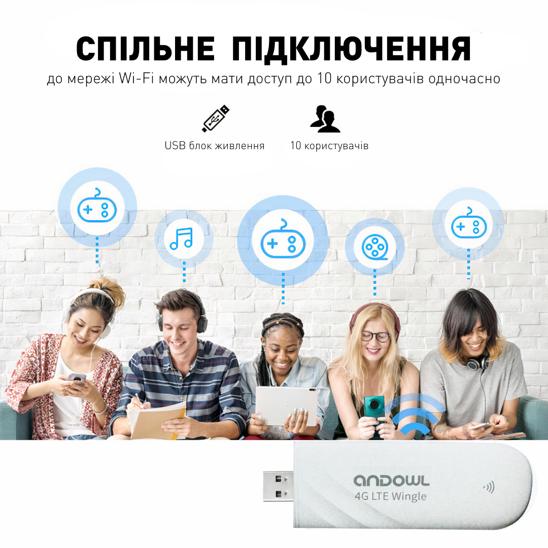 Модем мобільний Andowl WF30 150 Мбит/с 4G LTE USB Stick Andowl LTE Wingle Wifi (db0db2df) - фото 6