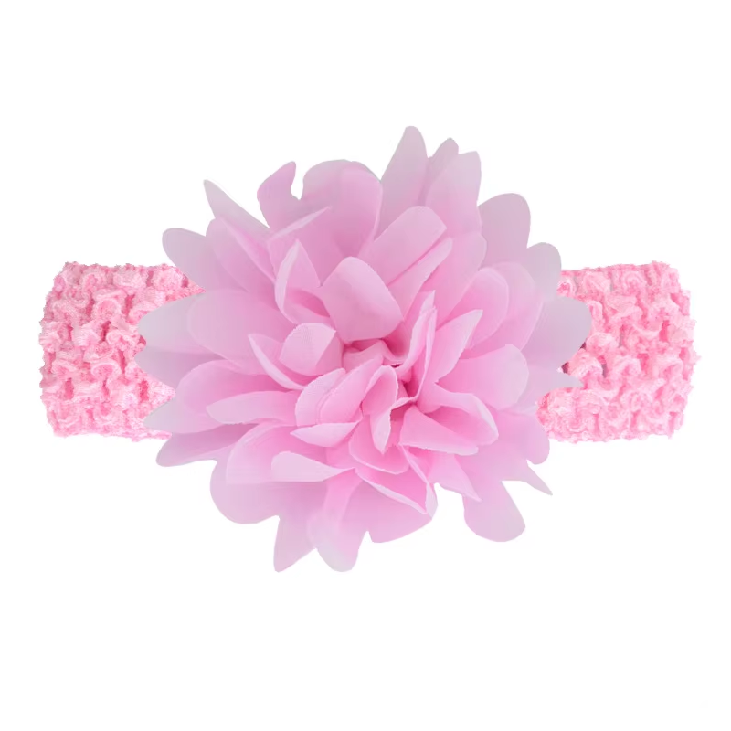 Повязка на голову детская  эластичная с шифоновым цветком Розовый