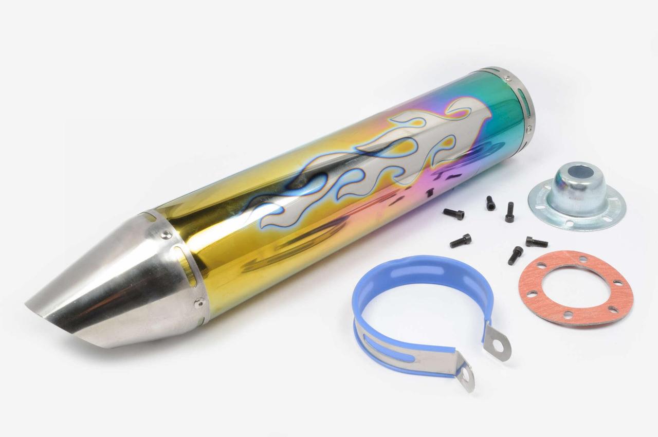 Глушитель тюнинг mod:2 Пламя 420х100 мм/крепление Ø 78 мм Разноцветный прямоток (2177153881)