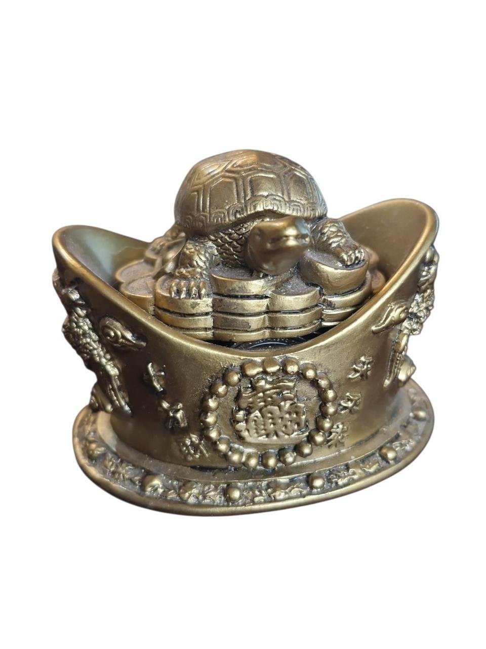 Статуетка скринька Грошова черепаха на чаші з монетами