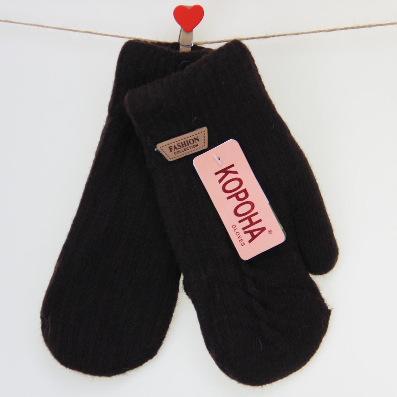 Перчатки женские шерстяные с мехом двойные S-М Коричневый (33921)