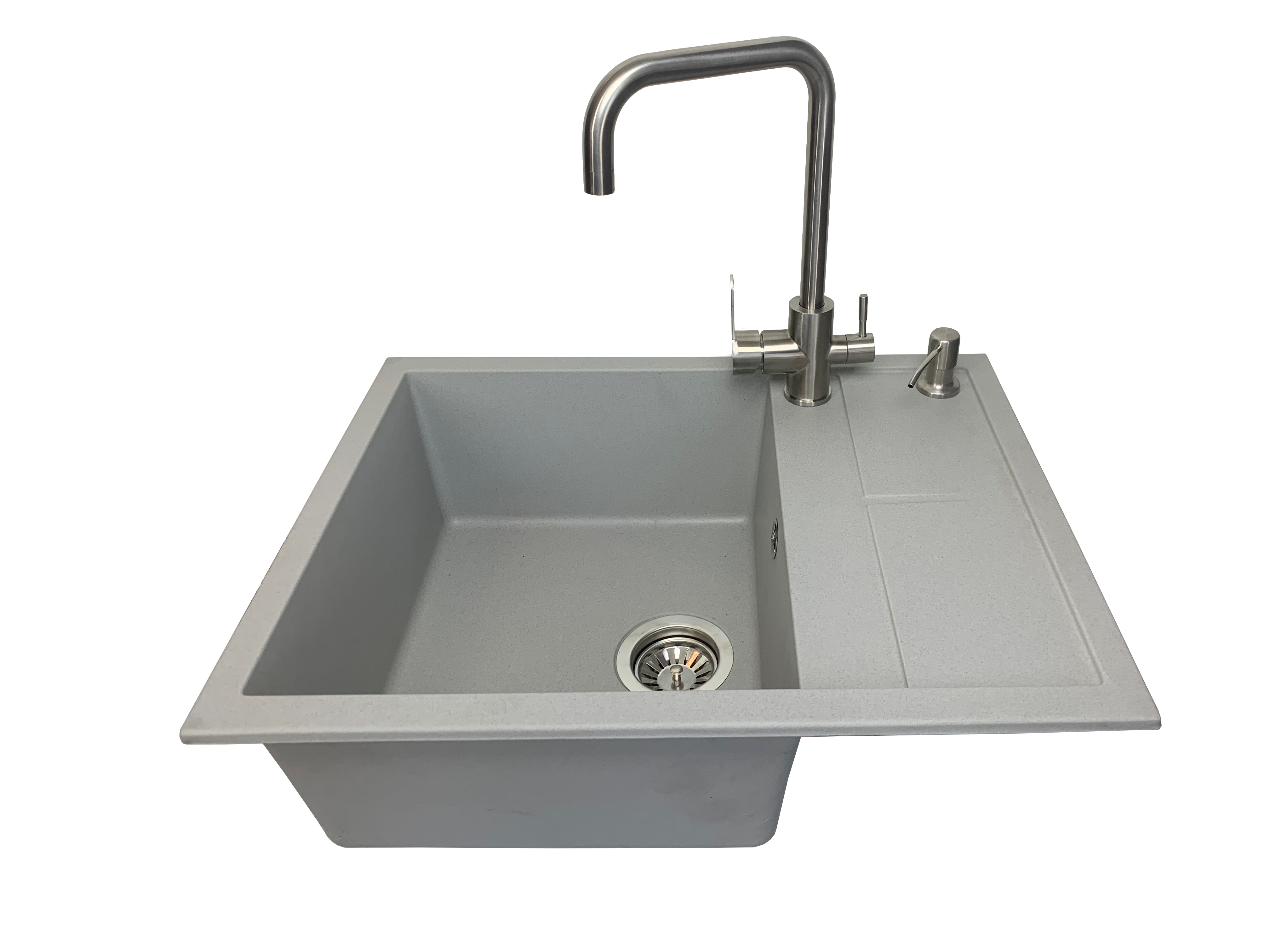 Мойка для кухни VECTOR Alia 65x50 см чаша слева/дозатор/смеситель с подключением к фильтру/сифон Светло-серый (18e6f83c)