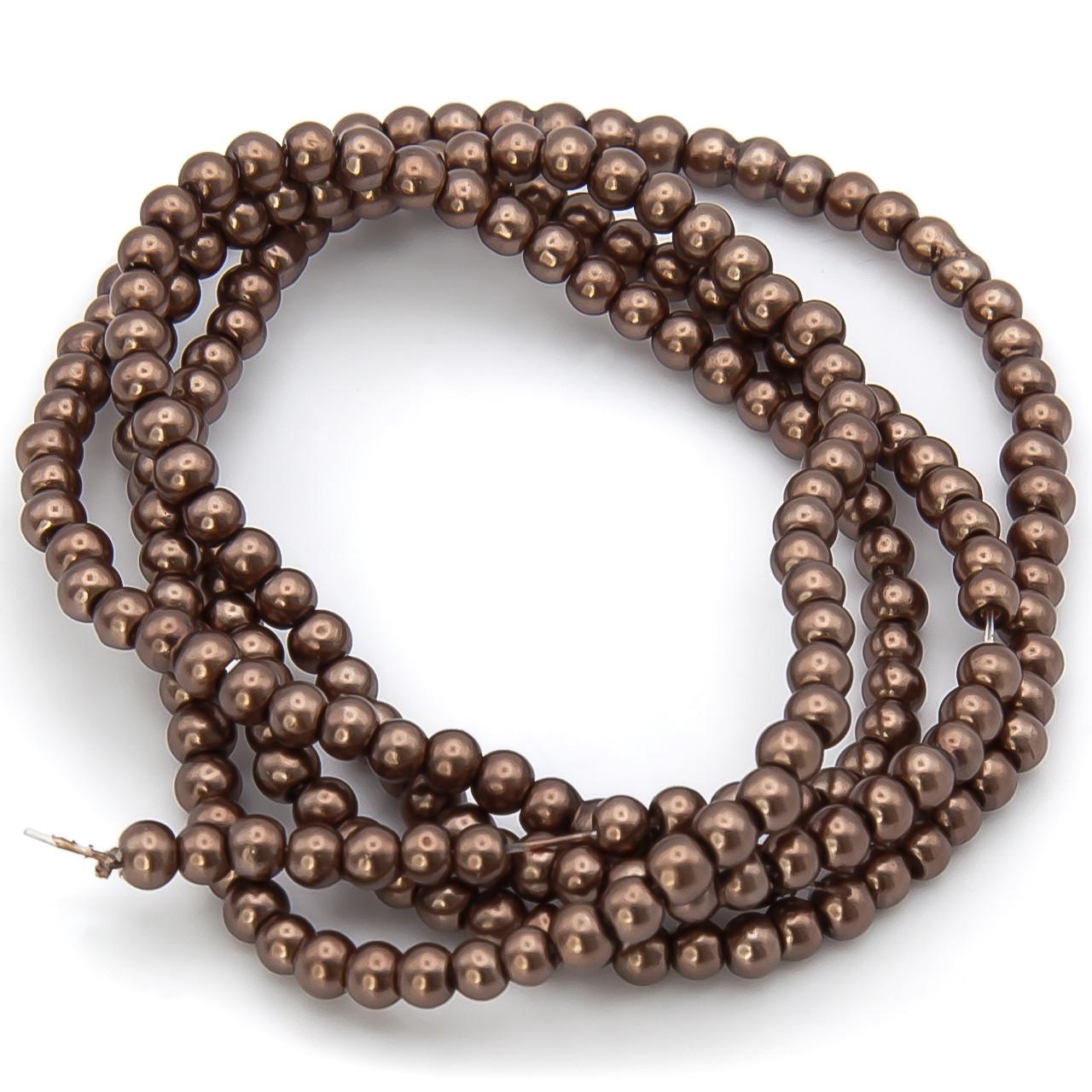 Бусины стеклянные на нитке под жемчуг 6 мм 80 см 145 шт. Коричневый (БЖ0006ш78)