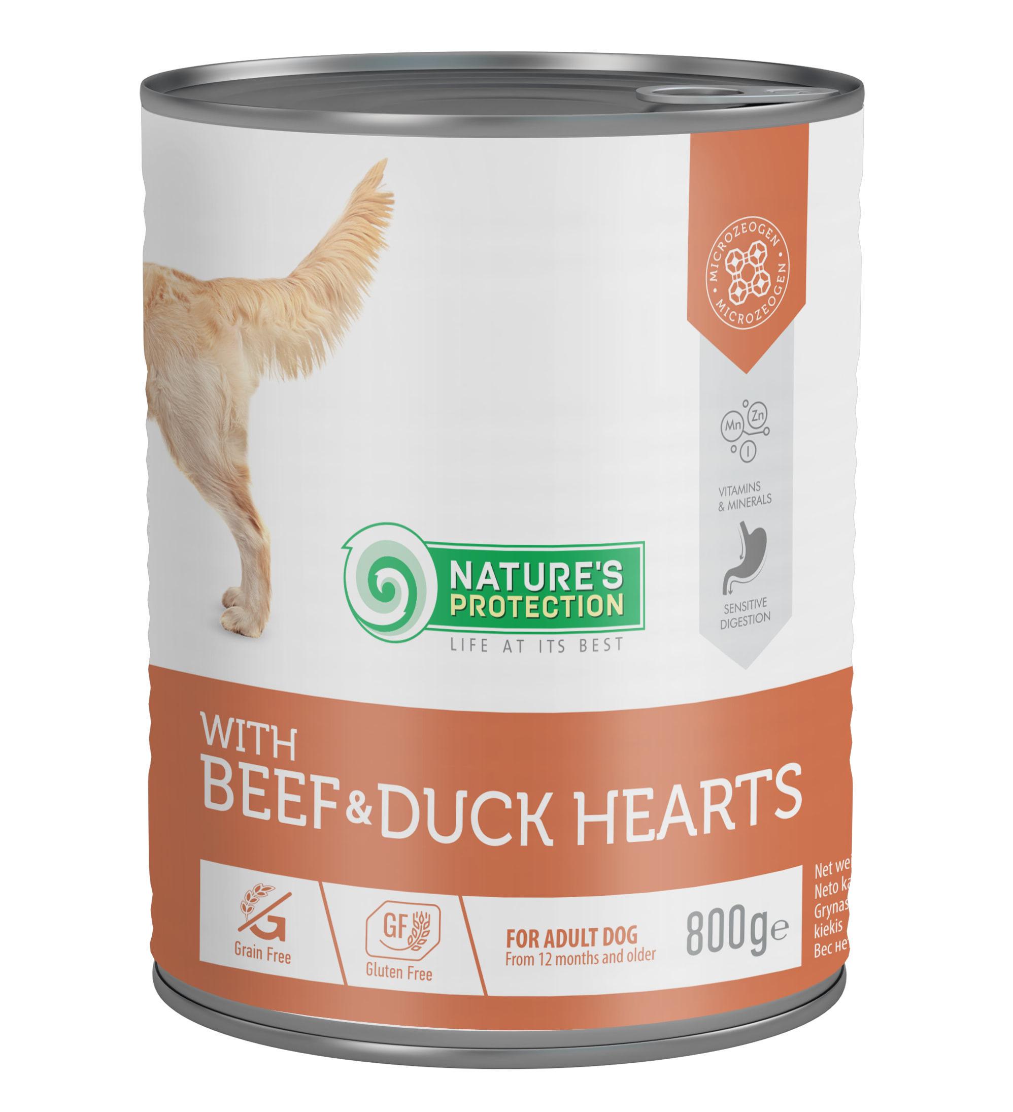 Корм влажный для собак Nature's Protection with Beef & Duck Hearts 800 г
