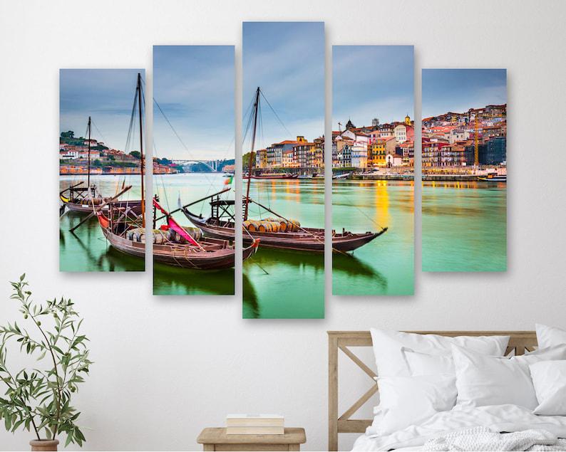 Модульная картина на холсте из пяти частей KIL Art Лодки в Порту Португалия 137x85 см (M51_L_243)