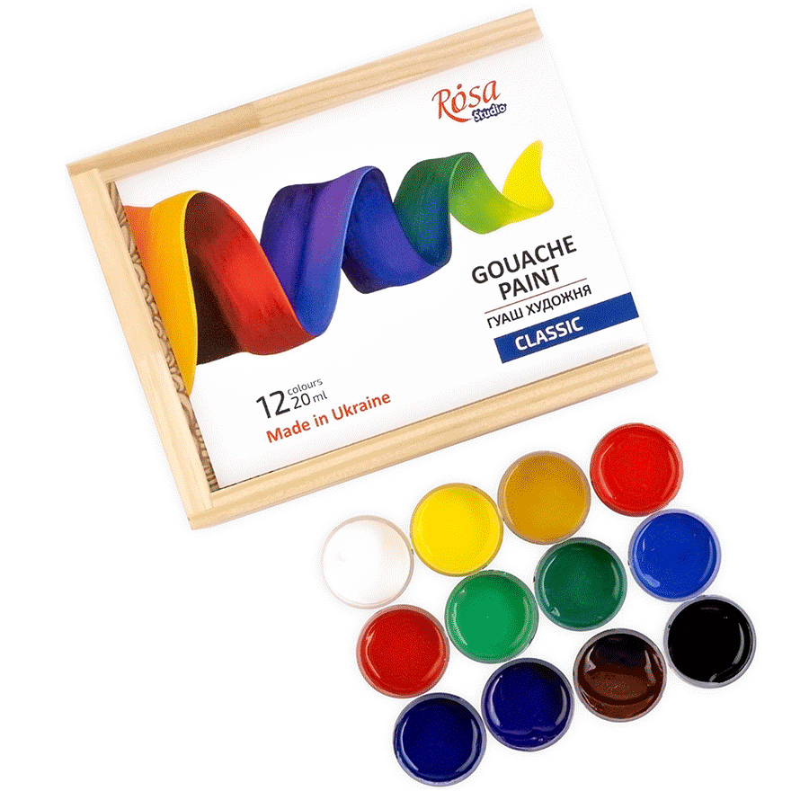 Набор гуашевых красок ROSA Studio CLASSIC 12х20 мл деревянный пенал (4823098540632 221545) - фото 2 Набор гуашевых красок ROSA Studio CLASSIC 12х20 мл деревянный пенал (4823098540632 221545) - фото 2