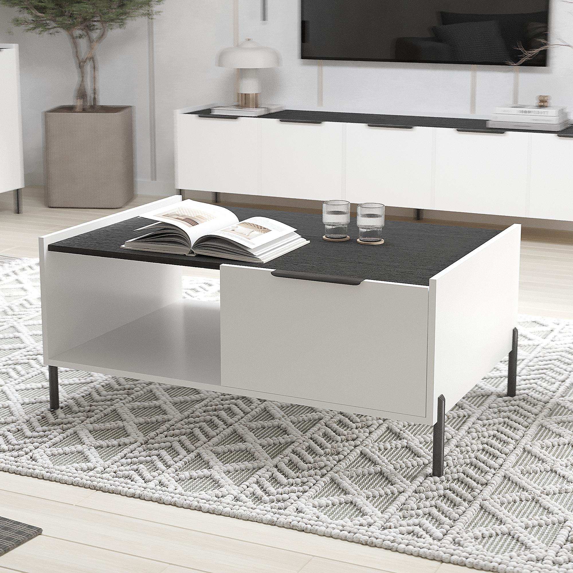 Журнальный столик Ларго с ящиком ЖС-Ларго 460х1040х680 мм Белый/Морское дерево карбон - фото 1