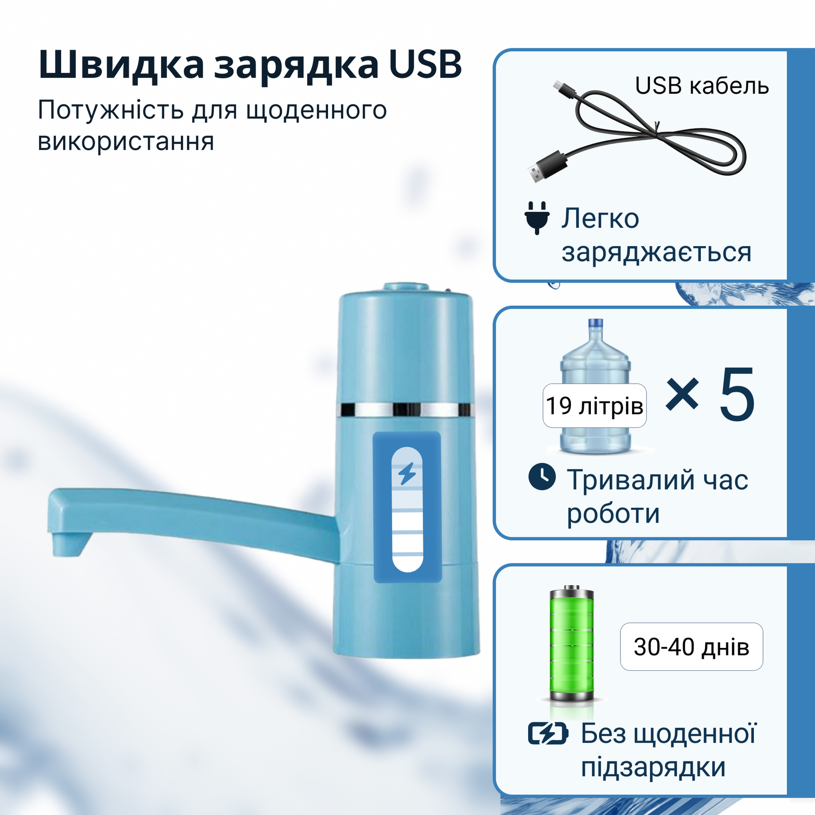 Помпа для воды электрическая VIO E4 Голубой (9684) - фото 3 Помпа для воды электрическая VIO E4 Голубой (9684) - фото 3