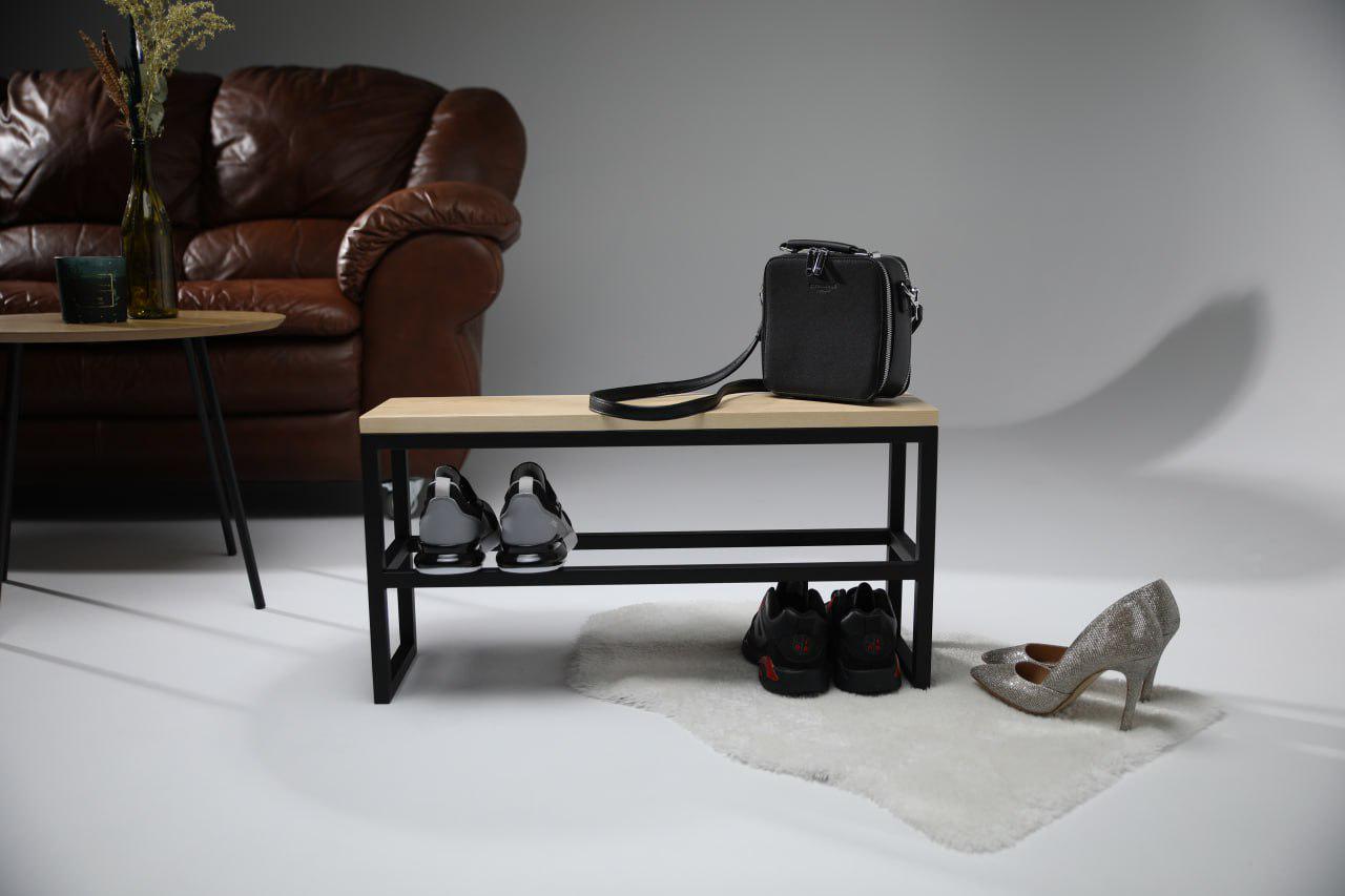 Банкетка из дерева и металла в прихожую в стиле лофт 60х20х36 см (ML-5.3) Банкетка из дерева и металла в прихожую в стиле лофт 60х20х36 см (ML-5.3)