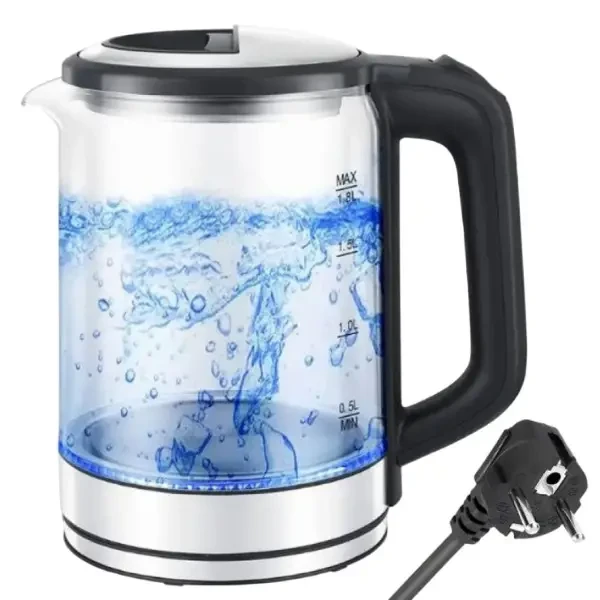 Электрочайник стеклянный Domotec MS-7943 1,7 л 1500 Вт Черно-серый (9828)