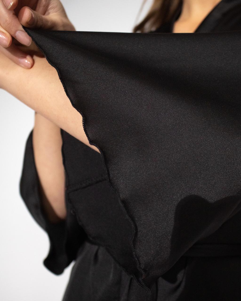 Халат жіночий довгий шовковий 2XL Чорний - фото 7 Халат жіночий довгий шовковий 2XL Чорний - фото 7