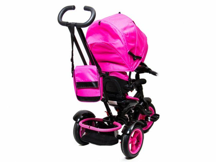 Детский велосипед-коляска трехколесный Neo 4 Air надувные колеса с фарой Розовый - фото 3