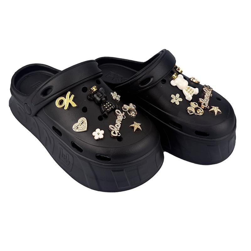 Кроксы женские с джибитсами на платформе 10156-1 p. 40 26 см Черный