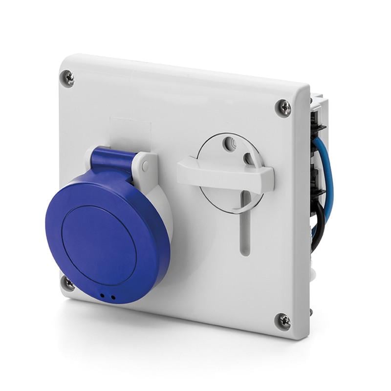 Силовая розетка ДКС Quadro 2P+PE 32А 230 В встроенная IP44 механическая блокировка/разъем сверху (DIS4003283)