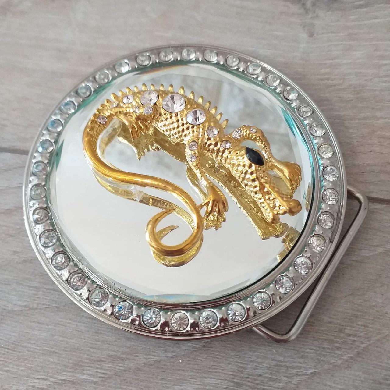 Пряжка кругла дзеркальна з крокодилом для ременів завширшки до 40 мм Сріблястий із золотистим (KG-9949)