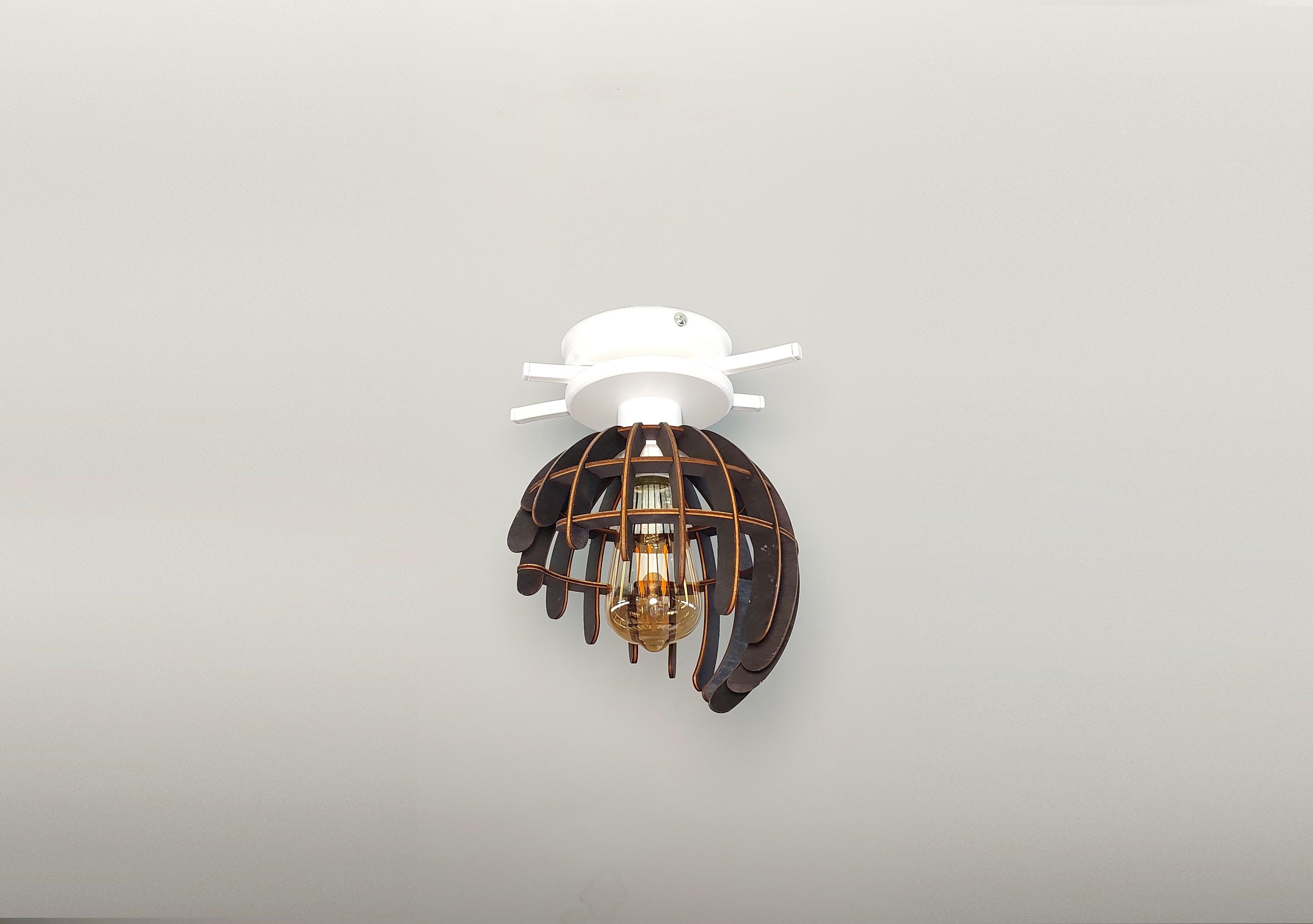 Люстра в стиле лофт на 1 лампочку с деревяным плафоном Белый/Черный (4341-14) - фото 2