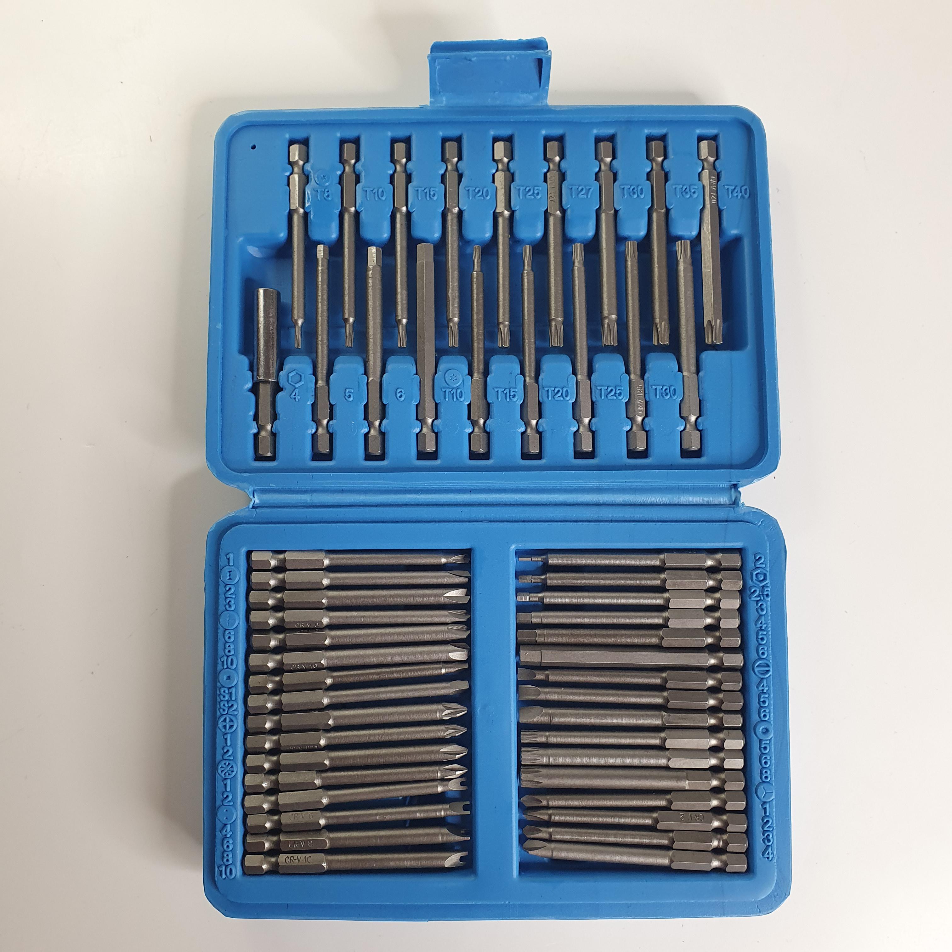 Набір магнітних насадок для викруток та шурупокрутів Socket Set довгі біти у кейсі 50 шт. 75 мм (ES-50-Blue) - фото 2